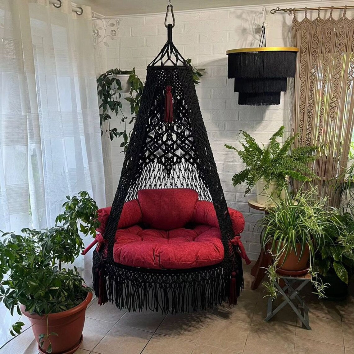 Black Macrame Swing For Adults 40 inches - Leechoo